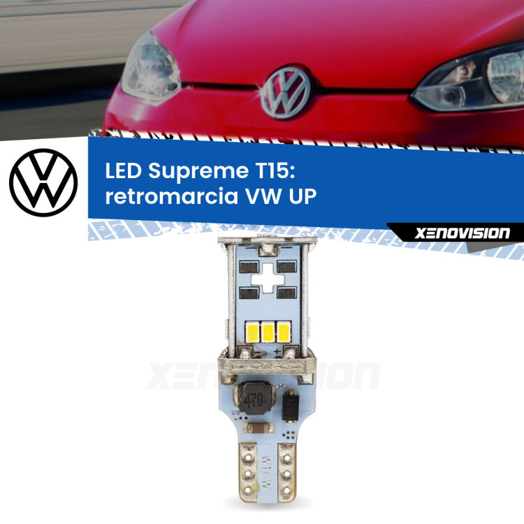 0 Retromarcia LED VW UP  2017 in poi: T15 Supreme <strong>LED retromarcia per VW UP</strong>  2017 in poi. 15 Chip CREE 3535, sviluppa un'incredibile potenza. Qualità Massima. Oltre 6W reali di pura potenza.