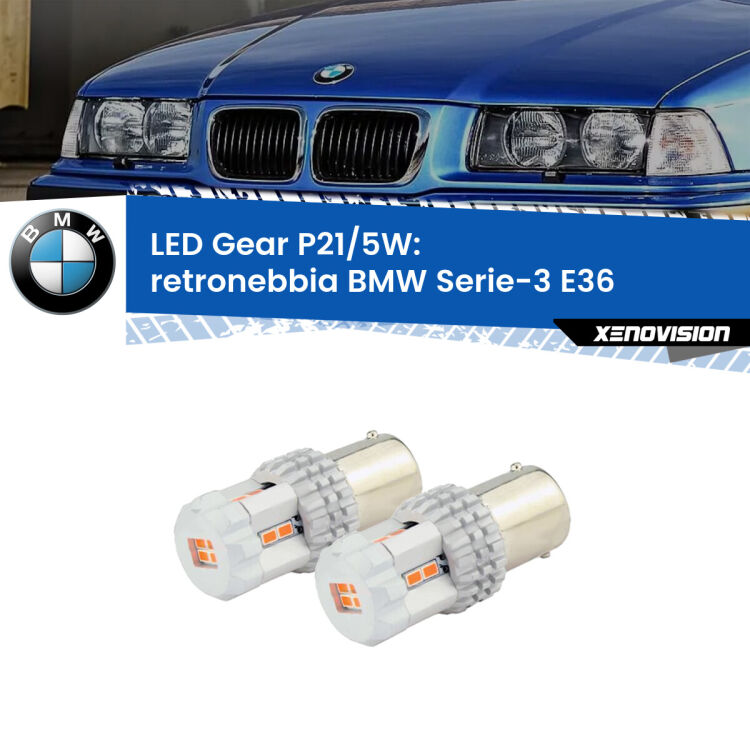 <strong>Retronebbia LED per BMW Serie-3</strong> E36 1990 - 1998. Due lampade <strong>P21/5W</strong> rosse non canbus modello Gear.