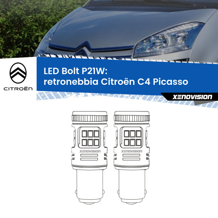 0 Retronebbia LED Citroën C4 Picasso 2006 - 2013: P21W Bolt <strong>Retronebbia LED per Citroën C4 Picasso</strong> 2006 - 2013. Coppia lampade <strong>P21W</strong> modello Bolt canbus.