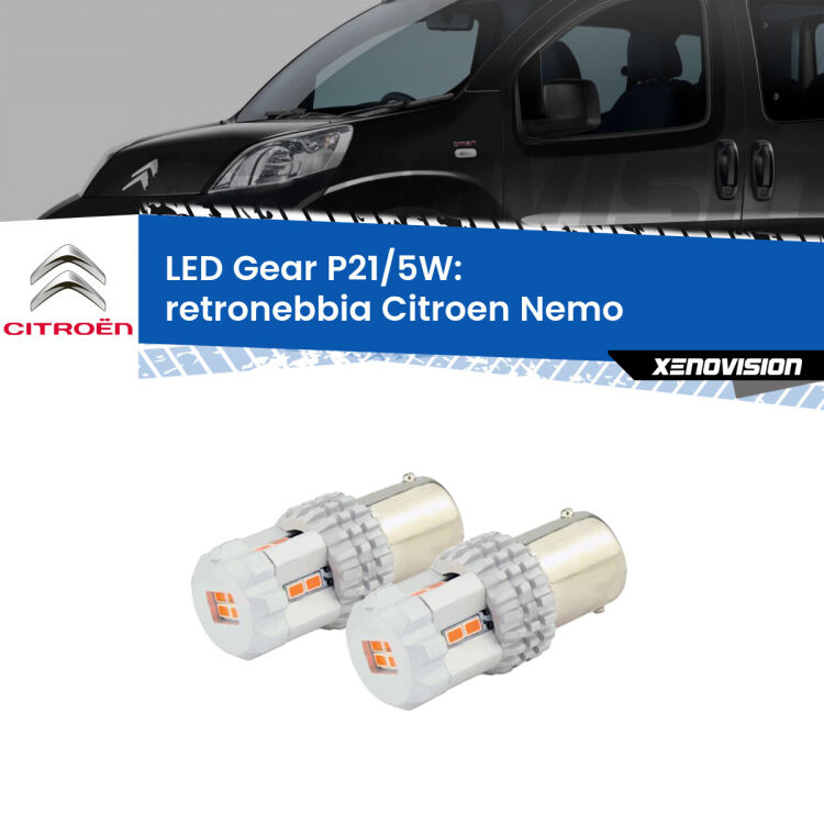 <strong>Retronebbia LED per Citroen Nemo</strong>  2008 in poi. Due lampade <strong>P21/5W</strong> rosse non canbus modello Gear.