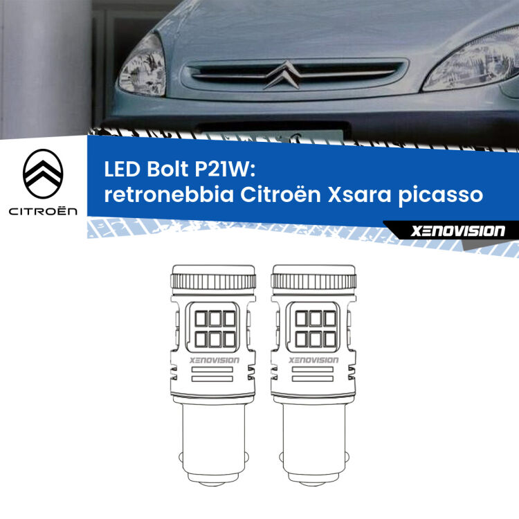 0 Retronebbia LED Citroën Xsara picasso 1999 - 2012: P21W Bolt <strong>Retronebbia LED per Citroën Xsara picasso</strong> 1999 - 2012. Coppia lampade <strong>P21W</strong> modello Bolt canbus.
