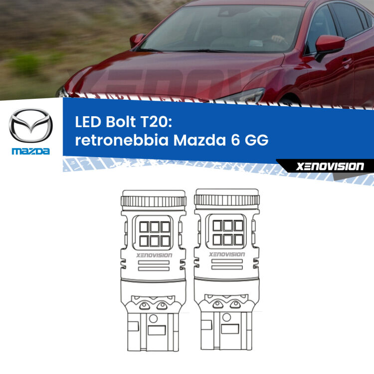 0 Retronebbia LED Mazda 6 GG 2002 - 2007: T20 Bolt <strong>Retronebbia LED per Mazda 6</strong> GG 2002 - 2007. Coppia lampade <strong>T20</strong> modello Bolt canbus.