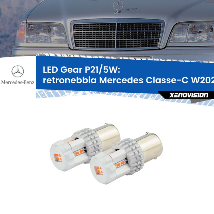 <strong>Retronebbia LED per Mercedes Classe-C</strong> W202 1993 - 2000. Due lampade <strong>P21/5W</strong> rosse non canbus modello Gear.