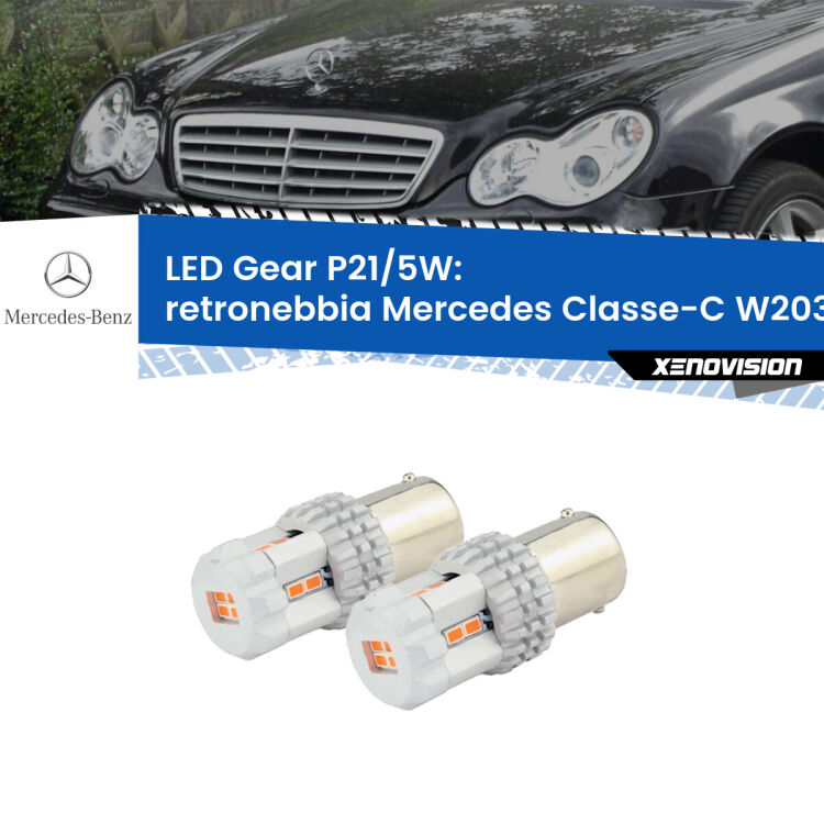 <strong>Retronebbia LED per Mercedes Classe-C</strong> W203 2000 - 2007. Due lampade <strong>P21/5W</strong> rosse non canbus modello Gear.