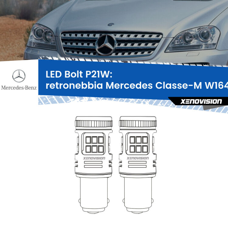 0 Retronebbia LED Mercedes Classe-M W164 prima serie: P21W Bolt <strong>Retronebbia LED per Mercedes Classe-M</strong> W164 prima serie. Coppia lampade <strong>P21W</strong> modello Bolt canbus.