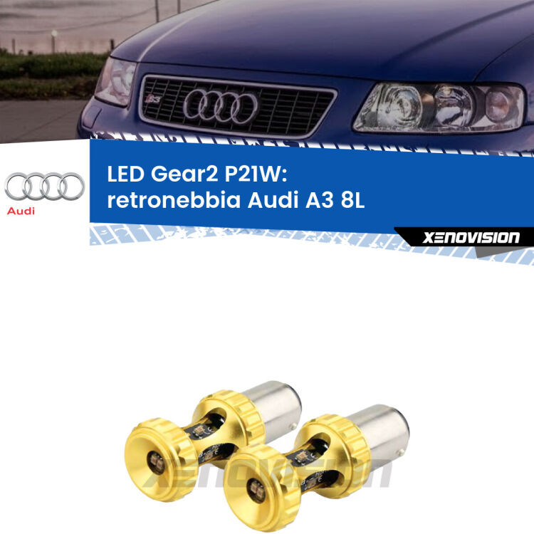 <strong>Retronebbia LED per Audi A3</strong> 8L 1996 - 2003. Coppia lampade <strong>P21W</strong> super canbus Rosse modello Gear2.