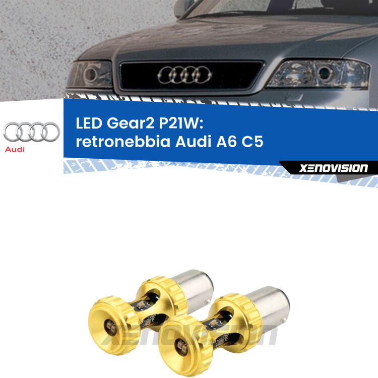 <strong>Retronebbia LED per Audi A6</strong> C5 1997 - 2004. Coppia lampade <strong>P21W</strong> super canbus Rosse modello Gear2.
