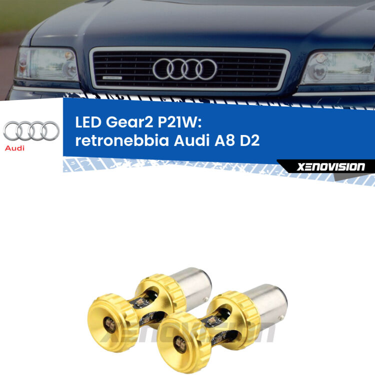 <strong>Retronebbia LED per Audi A8</strong> D2 1994 - 2002. Coppia lampade <strong>P21W</strong> super canbus Rosse modello Gear2.