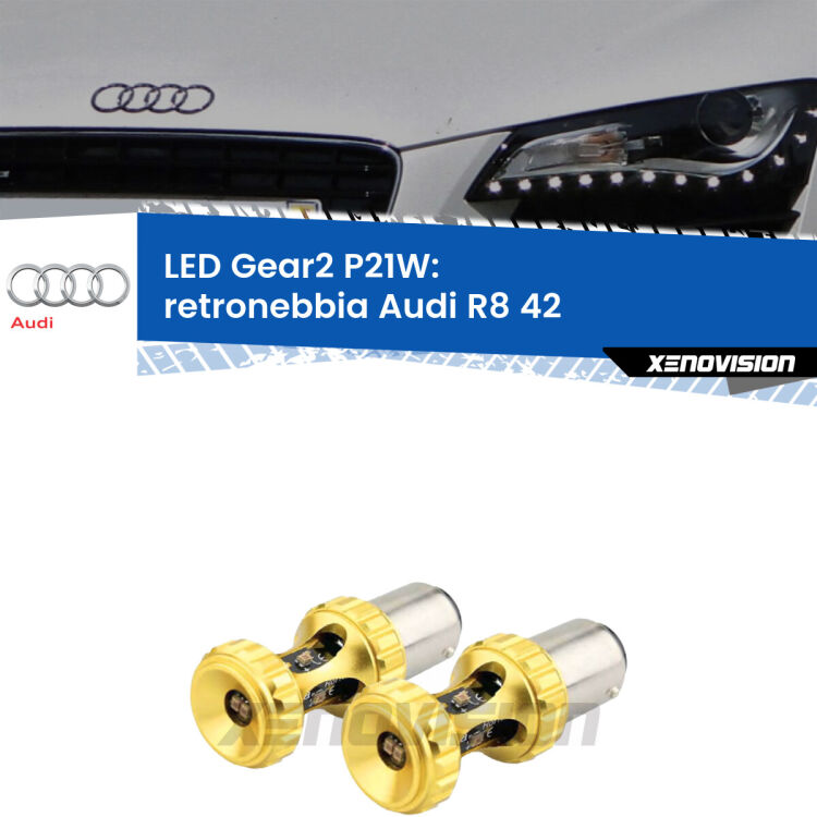 <strong>Retronebbia LED per Audi R8</strong> 42 2007 - 2015. Coppia lampade <strong>P21W</strong> super canbus Rosse modello Gear2.