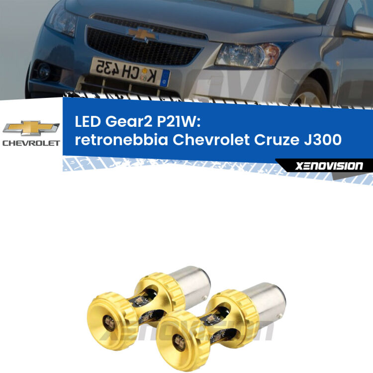 <strong>Retronebbia LED per Chevrolet Cruze</strong> J300 2009 - 2019. Coppia lampade <strong>P21W</strong> super canbus Rosse modello Gear2.