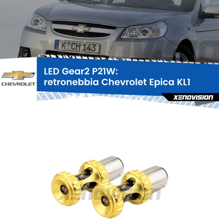 <strong>Retronebbia LED per Chevrolet Epica</strong> KL1 2005 - 2011. Coppia lampade <strong>P21W</strong> super canbus Rosse modello Gear2.