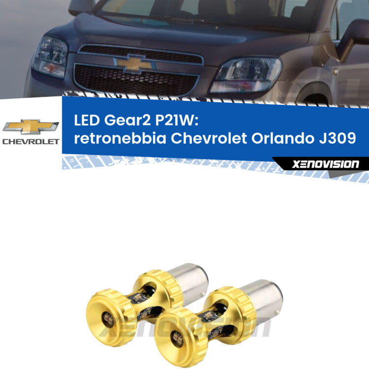 <strong>Retronebbia LED per Chevrolet Orlando</strong> J309 2011 - 2019. Coppia lampade <strong>P21W</strong> super canbus Rosse modello Gear2.