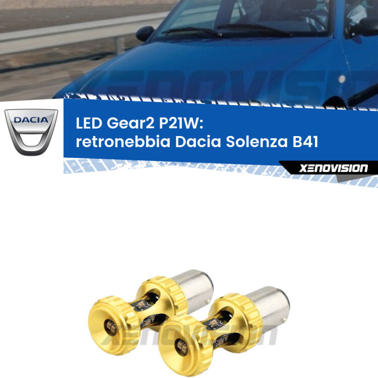 <strong>Retronebbia LED per Dacia Solenza</strong> B41 2003 in poi. Coppia lampade <strong>P21W</strong> super canbus Rosse modello Gear2.