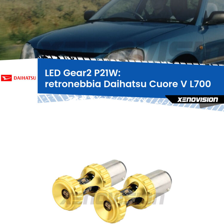 <strong>Retronebbia LED per Daihatsu Cuore V</strong> L700 1998 - 2003. Coppia lampade <strong>P21W</strong> super canbus Rosse modello Gear2.