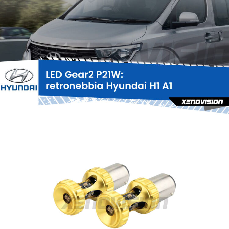 <strong>Retronebbia LED per Hyundai H1</strong> A1 1997 - 2008. Coppia lampade <strong>P21W</strong> super canbus Rosse modello Gear2.