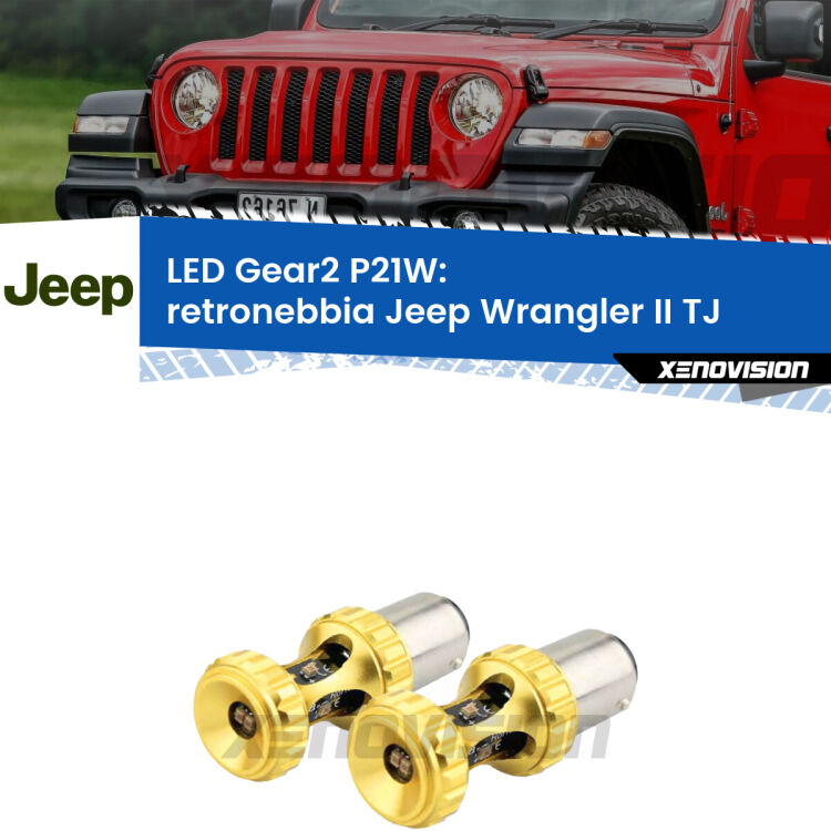 <strong>Retronebbia LED per Jeep Wrangler II</strong> TJ 1996 - 2005. Coppia lampade <strong>P21W</strong> super canbus Rosse modello Gear2.