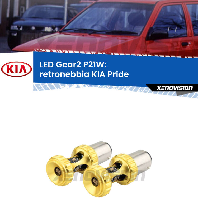 <strong>Retronebbia LED per KIA Pride</strong>  1990 - 2001. Coppia lampade <strong>P21W</strong> super canbus Rosse modello Gear2.