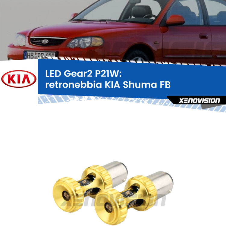 <strong>Retronebbia LED per KIA Shuma</strong> FB 1997 - 2000. Coppia lampade <strong>P21W</strong> super canbus Rosse modello Gear2.