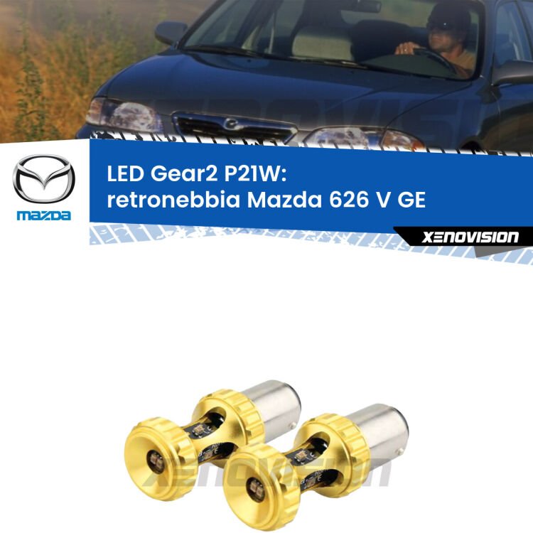 <strong>Retronebbia LED per Mazda 626 V</strong> GE 1992 - 1997. Coppia lampade <strong>P21W</strong> super canbus Rosse modello Gear2.