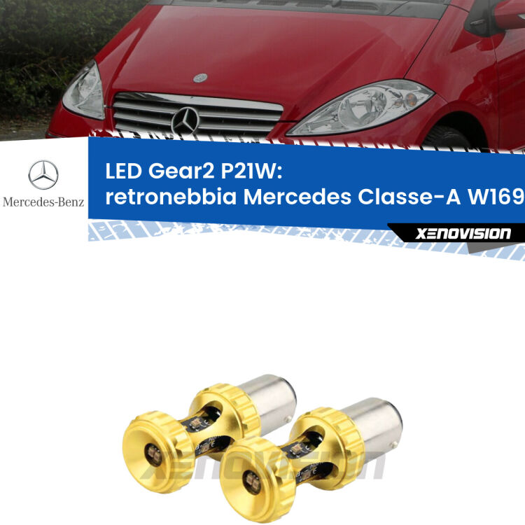 <strong>Retronebbia LED per Mercedes Classe-A</strong> W169 2008 - 2012. Coppia lampade <strong>P21W</strong> super canbus Rosse modello Gear2.