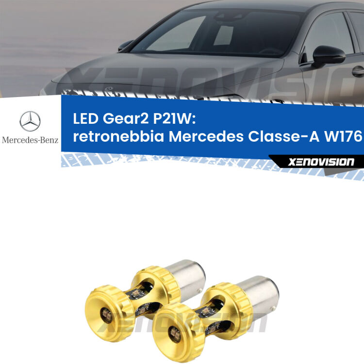 <strong>Retronebbia LED per Mercedes Classe-A</strong> W176 2016 - 2018. Coppia lampade <strong>P21W</strong> super canbus Rosse modello Gear2.
