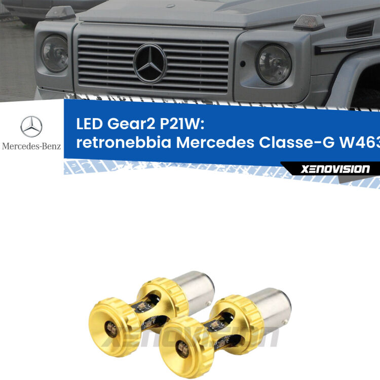 <strong>Retronebbia LED per Mercedes Classe-G</strong> W463 1991 - 2004. Coppia lampade <strong>P21W</strong> super canbus Rosse modello Gear2.
