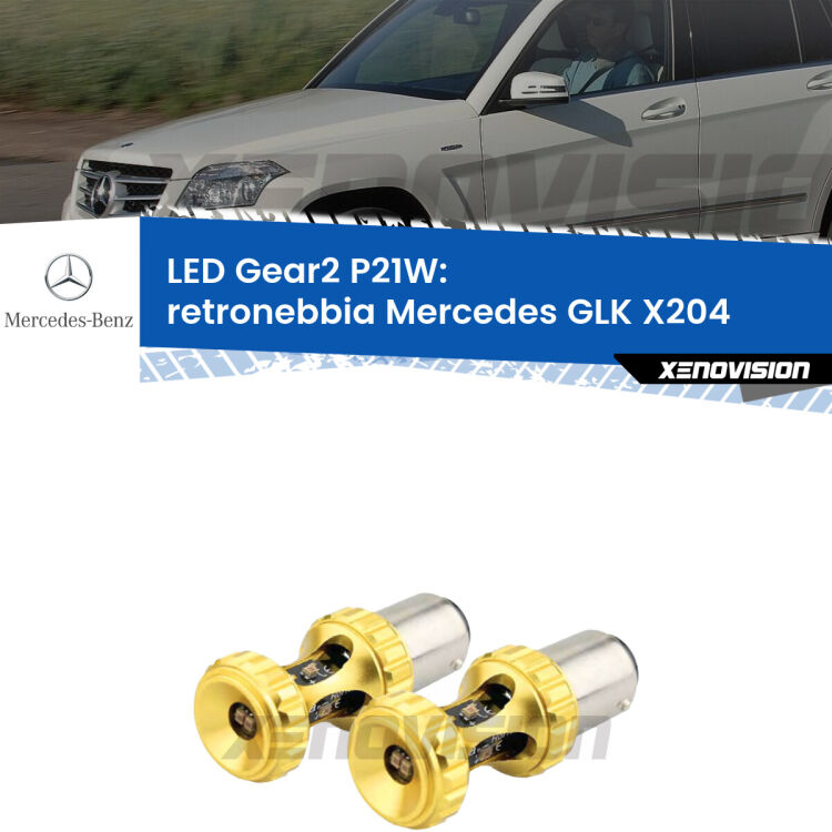 <strong>Retronebbia LED per Mercedes GLK</strong> X204 2008 - 2015. Coppia lampade <strong>P21W</strong> super canbus Rosse modello Gear2.