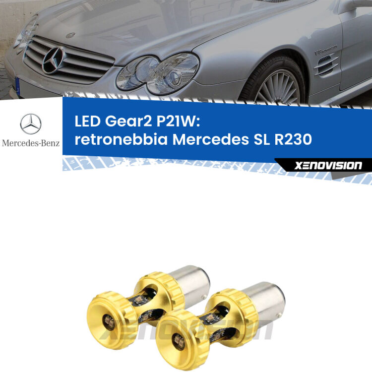 <strong>Retronebbia LED per Mercedes SL</strong> R230 2001 - 2012. Coppia lampade <strong>P21W</strong> super canbus Rosse modello Gear2.