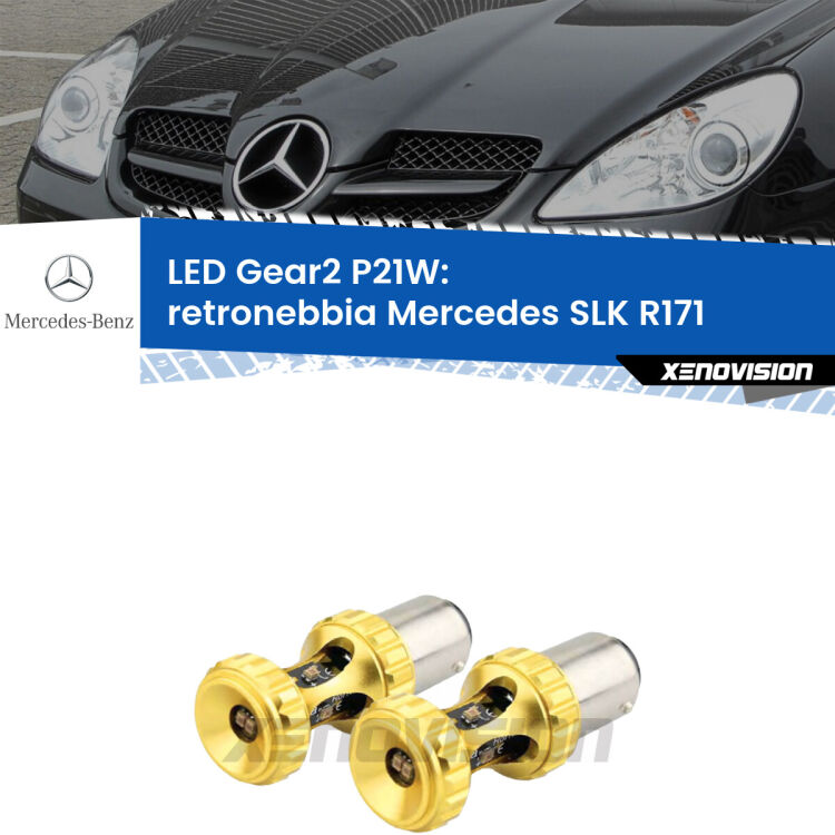 <strong>Retronebbia LED per Mercedes SLK</strong> R171 2004 - 2011. Coppia lampade <strong>P21W</strong> super canbus Rosse modello Gear2.