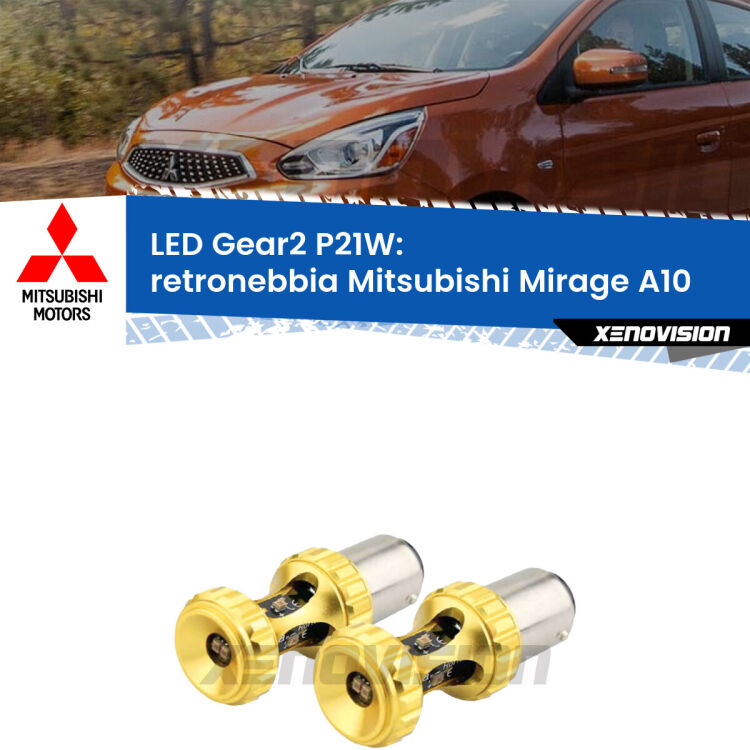 <strong>Retronebbia LED per Mitsubishi Mirage</strong> A10 2013 in poi. Coppia lampade <strong>P21W</strong> super canbus Rosse modello Gear2.