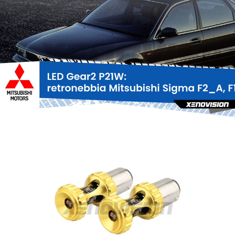 <strong>Retronebbia LED per Mitsubishi Sigma</strong> F2_A, F1_A 1990 - 1996. Coppia lampade <strong>P21W</strong> super canbus Rosse modello Gear2.