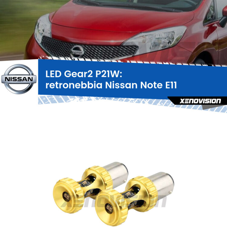 <strong>Retronebbia LED per Nissan Note</strong> E11 2006 - 2013. Coppia lampade <strong>P21W</strong> super canbus Rosse modello Gear2.
