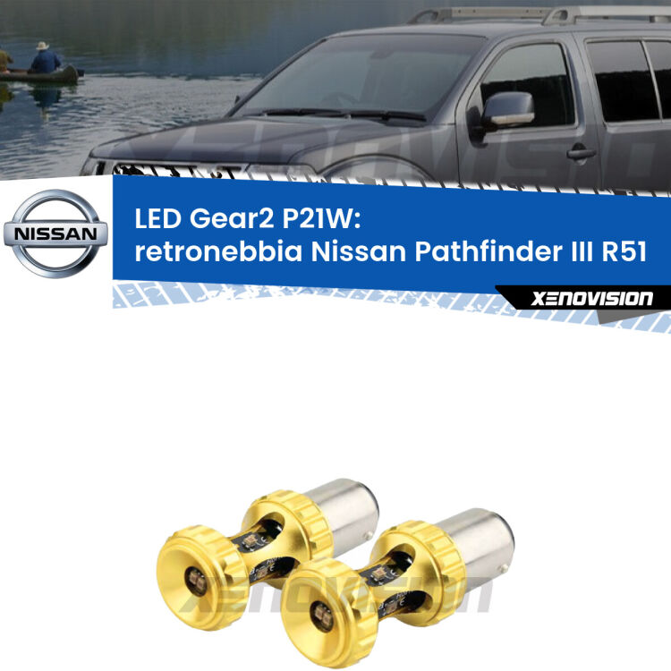 <strong>Retronebbia LED per Nissan Pathfinder III</strong> R51 2005 - 2011. Coppia lampade <strong>P21W</strong> super canbus Rosse modello Gear2.