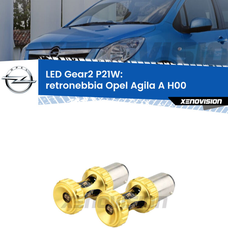 <strong>Retronebbia LED per Opel Agila A</strong> H00 2000 - 2007. Coppia lampade <strong>P21W</strong> super canbus Rosse modello Gear2.