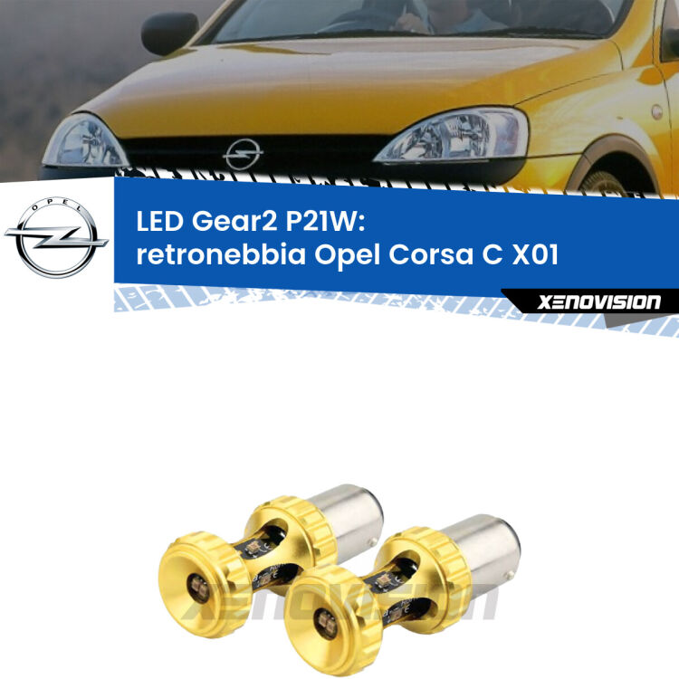 <strong>Retronebbia LED per Opel Corsa C</strong> X01 2000 - 2006. Coppia lampade <strong>P21W</strong> super canbus Rosse modello Gear2.