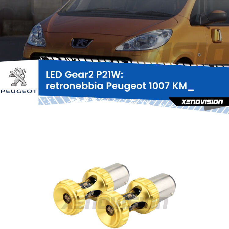 <strong>Retronebbia LED per Peugeot 1007</strong> KM_ 2005 - 2009. Coppia lampade <strong>P21W</strong> super canbus Rosse modello Gear2.