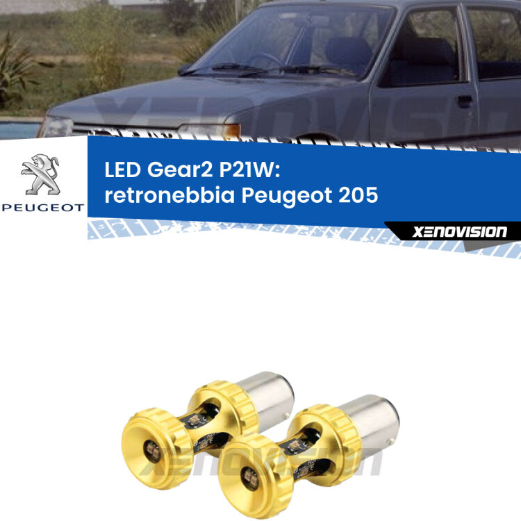 <strong>Retronebbia LED per Peugeot 205</strong>  1983 - 1999. Coppia lampade <strong>P21W</strong> super canbus Rosse modello Gear2.