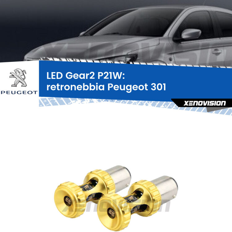 <strong>Retronebbia LED per Peugeot 301</strong>  2012 - 2016. Coppia lampade <strong>P21W</strong> super canbus Rosse modello Gear2.