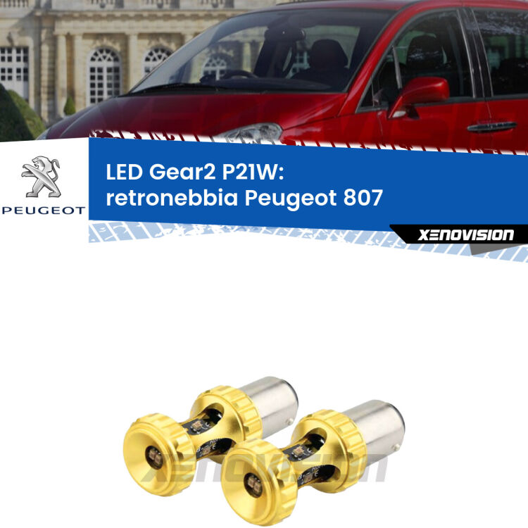 <strong>Retronebbia LED per Peugeot 807</strong>  2002 - 2010. Coppia lampade <strong>P21W</strong> super canbus Rosse modello Gear2.