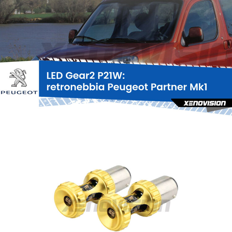 <strong>Retronebbia LED per Peugeot Partner</strong> Mk1 1996 - 2007. Coppia lampade <strong>P21W</strong> super canbus Rosse modello Gear2.