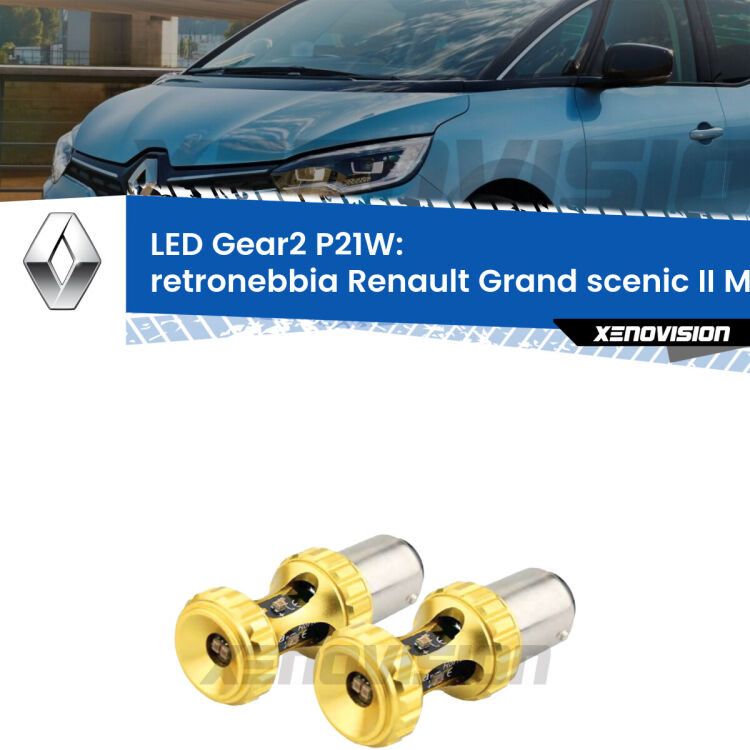 <strong>Retronebbia LED per Renault Grand scenic II</strong> Mk2 2004 - 2009. Coppia lampade <strong>P21W</strong> super canbus Rosse modello Gear2.