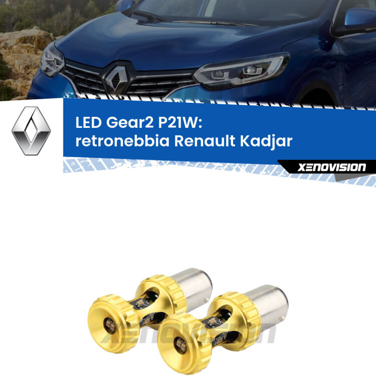 <strong>Retronebbia LED per Renault Kadjar</strong>  2015 - 2022. Coppia lampade <strong>P21W</strong> super canbus Rosse modello Gear2.