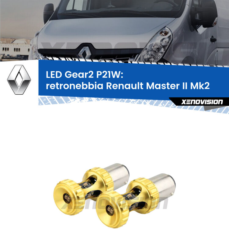 <strong>Retronebbia LED per Renault Master II</strong> Mk2 1998 - 2009. Coppia lampade <strong>P21W</strong> super canbus Rosse modello Gear2.