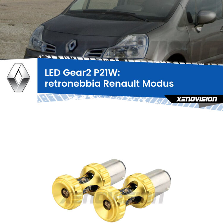 <strong>Retronebbia LED per Renault Modus</strong>  2004 - 2012. Coppia lampade <strong>P21W</strong> super canbus Rosse modello Gear2.