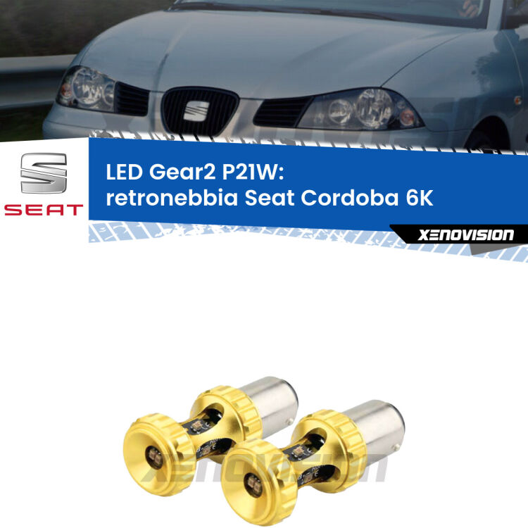 <strong>Retronebbia LED per Seat Cordoba</strong> 6K 1993 - 2002. Coppia lampade <strong>P21W</strong> super canbus Rosse modello Gear2.