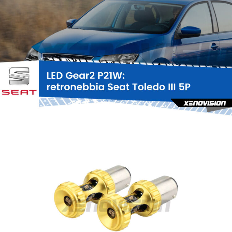<strong>Retronebbia LED per Seat Toledo III</strong> 5P 2004 - 2009. Coppia lampade <strong>P21W</strong> super canbus Rosse modello Gear2.
