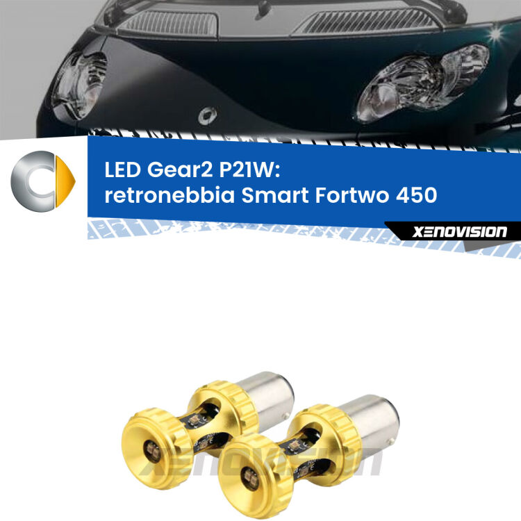 <strong>Retronebbia LED per Smart Fortwo</strong> 450 2004 - 2007. Coppia lampade <strong>P21W</strong> super canbus Rosse modello Gear2.