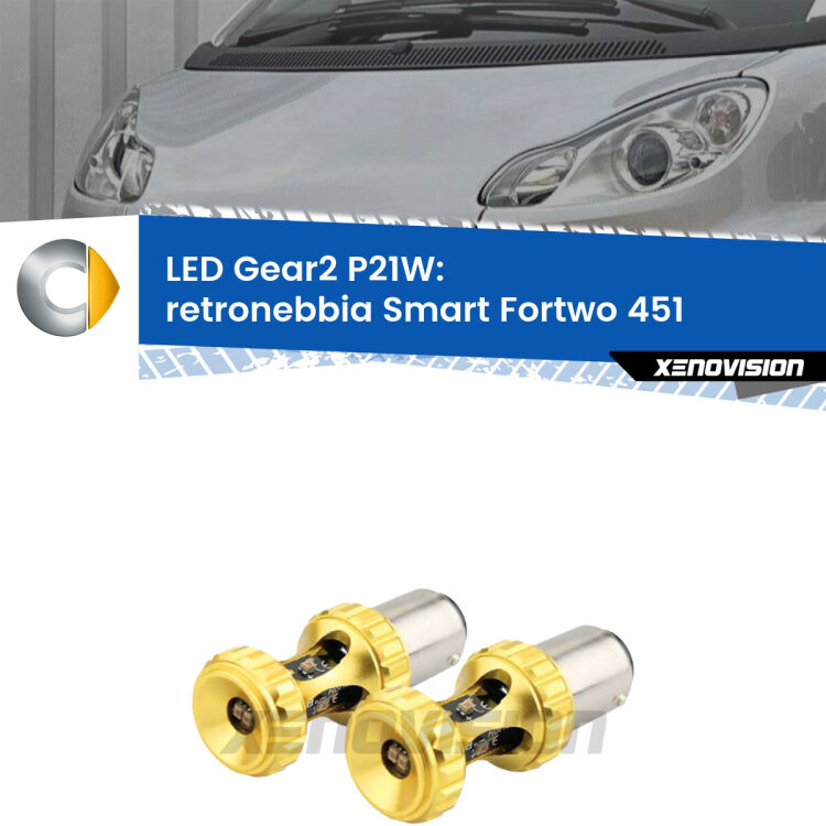 <strong>Retronebbia LED per Smart Fortwo</strong> 451 2007 - 2014. Coppia lampade <strong>P21W</strong> super canbus Rosse modello Gear2.