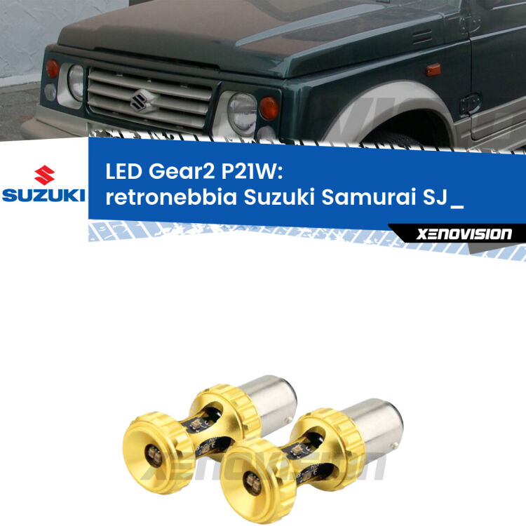 <strong>Retronebbia LED per Suzuki Samurai</strong> SJ_ 1988 - 2004. Coppia lampade <strong>P21W</strong> super canbus Rosse modello Gear2.