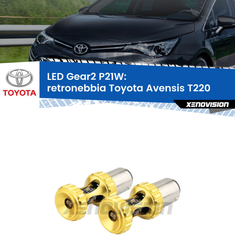 <strong>Retronebbia LED per Toyota Avensis</strong> T220 1997 - 2003. Coppia lampade <strong>P21W</strong> super canbus Rosse modello Gear2.